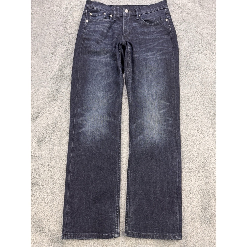 Levis 514 Jeans Men 29x30 Blue Straight Fit Flex Distressed Whiskered Dark Denim